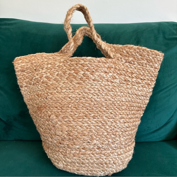 Vintage Jute Woven Tote Farm Bag Natural Woven - Picture 1 of 6
